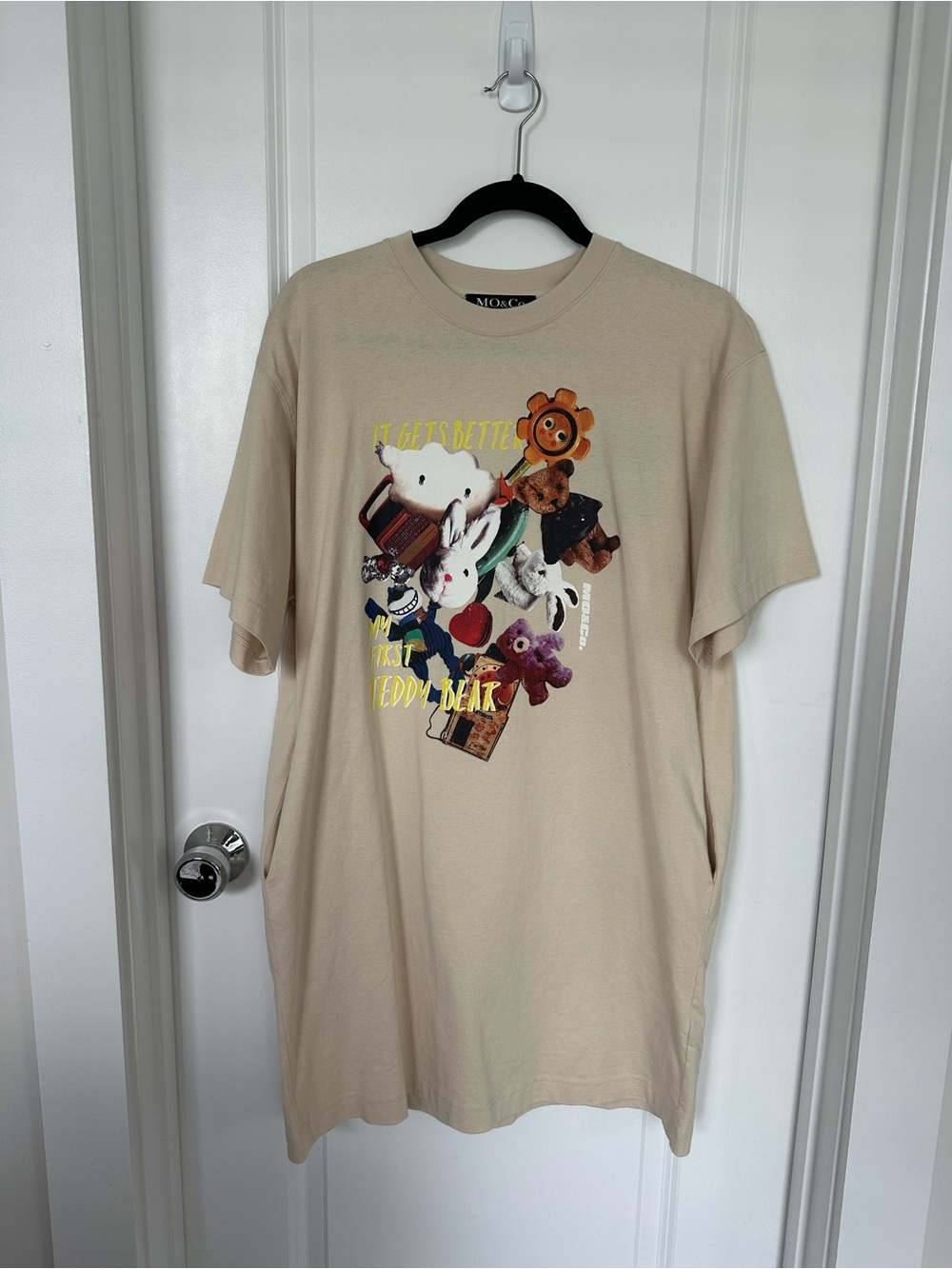 Molo Beige Graphic Teddy Bear Short Sleeve T-shirt dress
